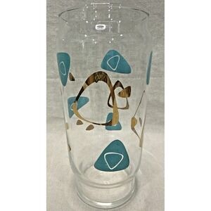 Vintage Hand-Painted Turquoise Triangle Geometric Drinking Glass 7" Cooler 20oz